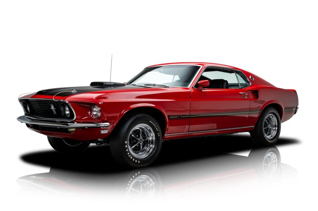 Ground-up restored 1969 Ford Mustang Mach 1 R-code with 428 Cobra Jet V8 and Shaker hood, sold by RK Motors