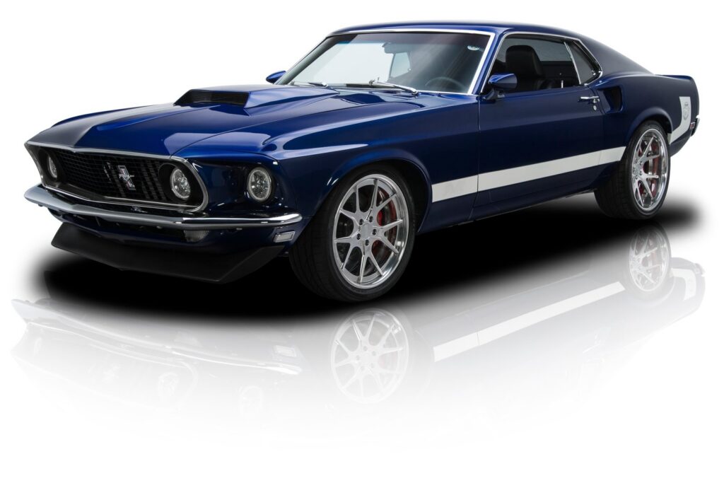 SEMA award-winning 1969 Ford Mustang pro touring build with supercharged 5.0L Aluminator V8 and 6-speed, sold by RK Motors